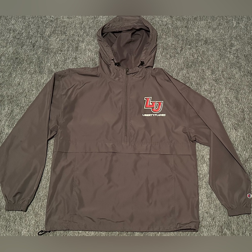 Men’s Champion Liberty Flames Grey  Pullover 1/2 Zip Windbreaker Jacket- Large
